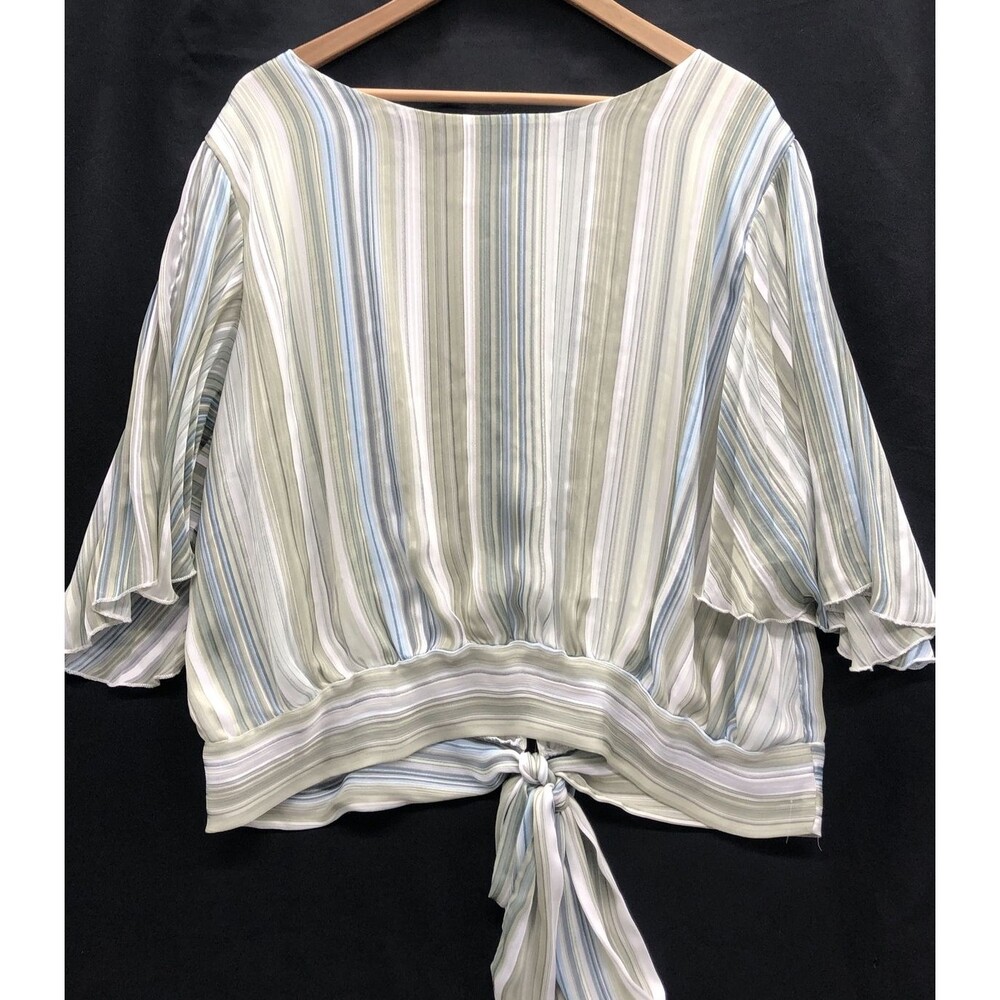 Soho Jeans Womens Blouse XXL Striped Flutter Sleeve Back Tie Career Office Work